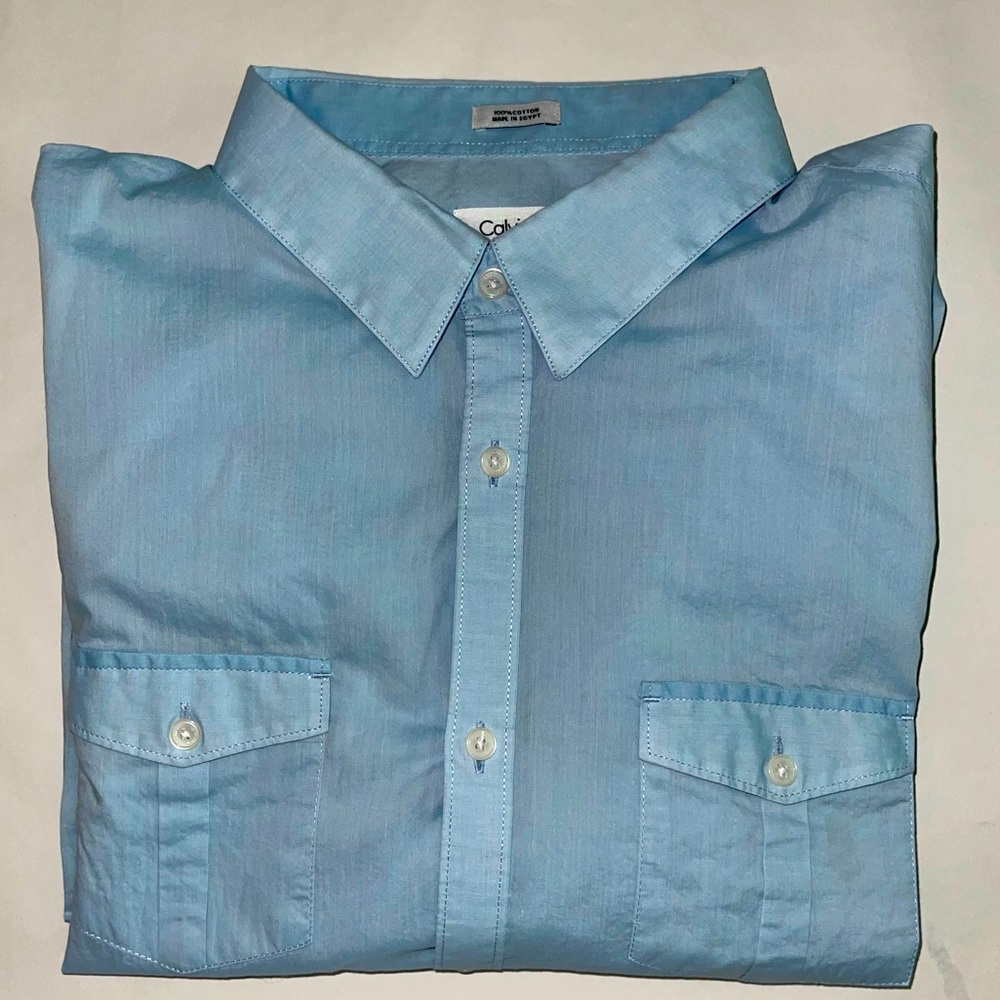 Calvin Klein Mens Casual Button Down Shirt. XL Blue Roll up sleeves